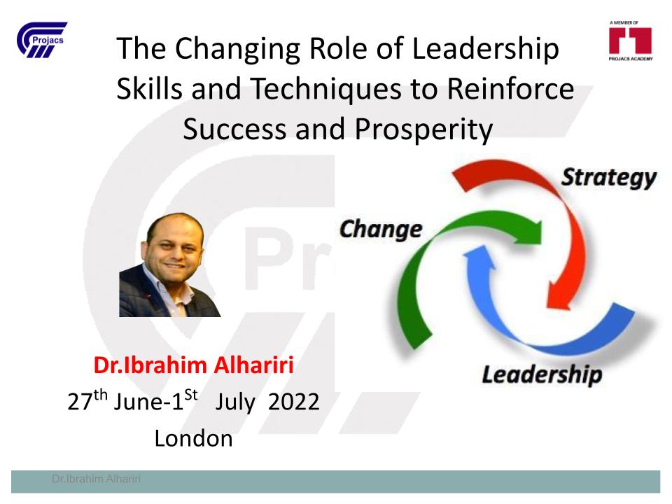 Title slide — The Changing Role of Leadership — Skills and Techniques to Reinforce Success and Prosperity